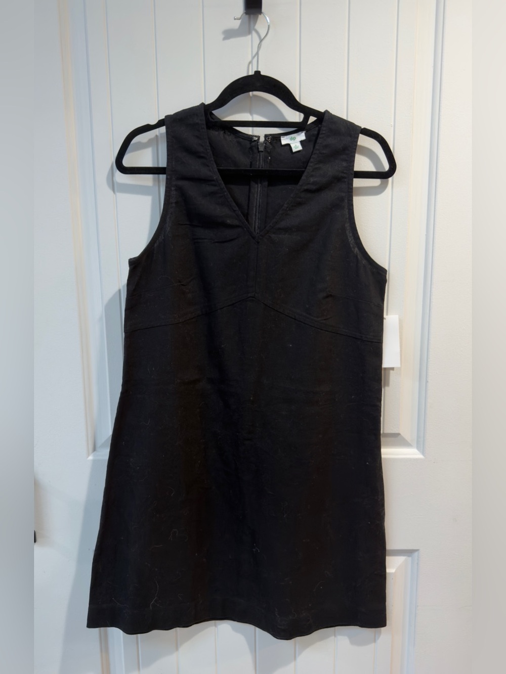 Dip Black Linen Cotton Blend V-Neck Dress Womens Size Medium Casual Knee Length